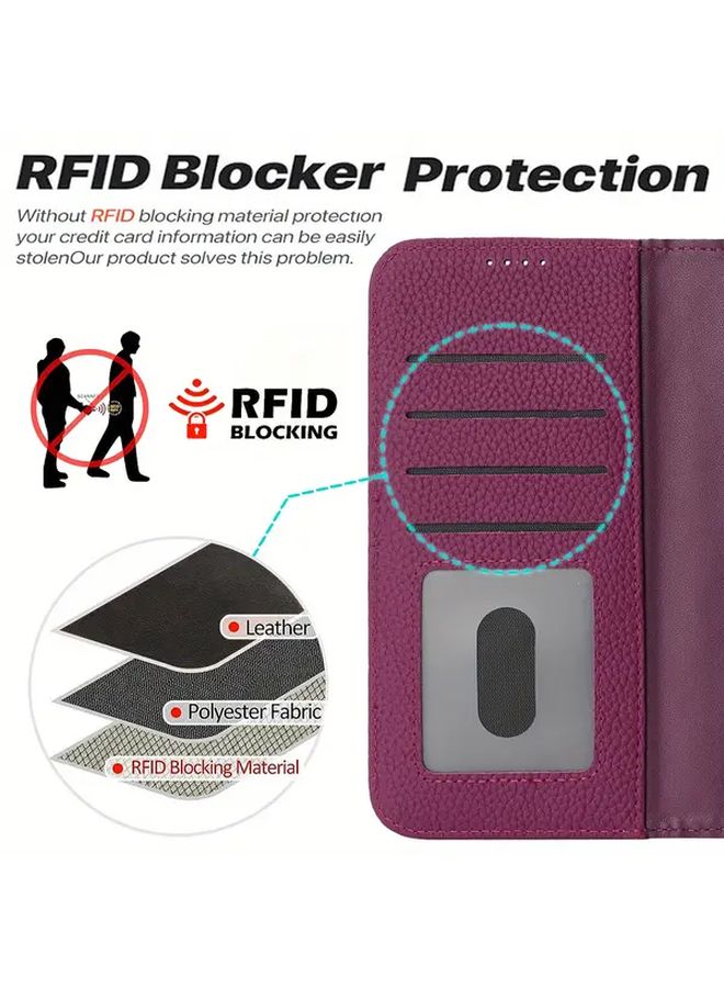 حافظة محفظة جلدية أرجوانية لآيفون 12 برو مع حجب RFID وفتحات البطاقات - Image 5